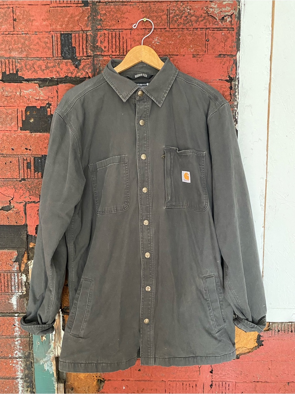 Carhartt Men's Gray Work Jacket - Classic Canvas Shirt Jacket, size large tall